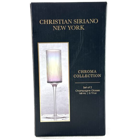 Christian Siriano New York Chroma Champagne Flutes Set of 2 Iridescent 9” - Picture 10 of 11